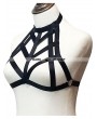 Black Elastic Gothic Harness Cupless Cage Bra 0012