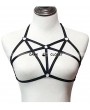 Black Elastic Hollow Out Gothic Harness Cupless Bra 0013