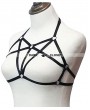 Black Elastic Hollow Out Gothic Harness Cupless Bra 0013