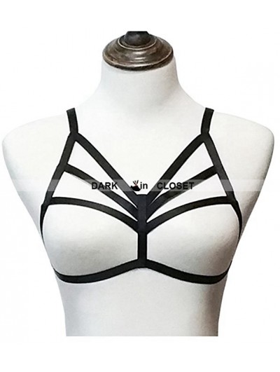 Black Elastic Sexy Gothic Harness Cupless Bra 0016