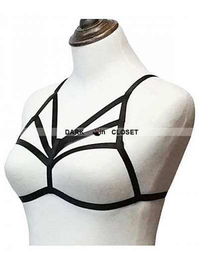 Black Elastic Sexy Gothic Harness Cupless Bra 0016