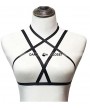 Black Elastic Simple Gothic Harness Cupless Bra 0017