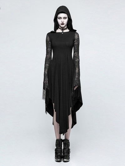 Punk Rave Black Gothic Dress with Back Spider Net