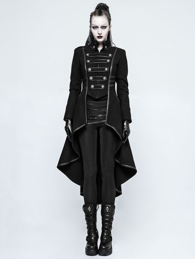 Punk Rave Black Gothic Military Uniform Worsted Long Coat for Women