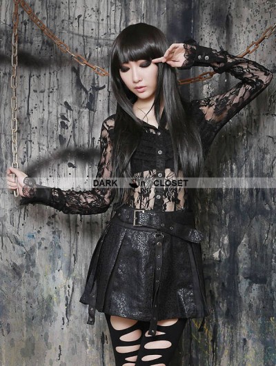 Pentagramme Black Gothic Sexy Semitransparent Lace Shirt for Women