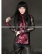 Pentagramme Black and Red Rose Pattern Gothic Long Lace Sleeves Blouse for women