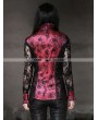 Pentagramme Black and Red Rose Pattern Gothic Long Lace Sleeves Blouse for women