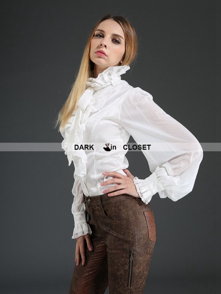 Pentagramme White Palace Style Chiffon Blouse for Women - DarkinCloset.com