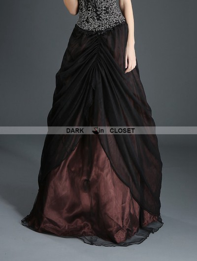 Pentagramme Black and Coffee Organza Gothic Long Skirt