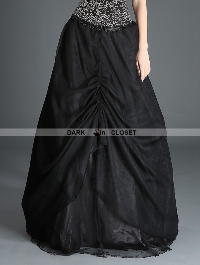 Pentagramme Black Organza Gothic Long Skirt