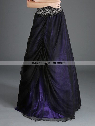 Pentagramme Black and Purple Organza Gothic Long Skirt