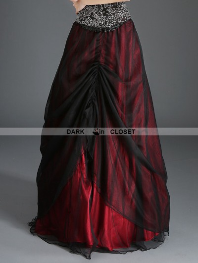 Pentagramme Black and Red Organza Gothic Long Skirt