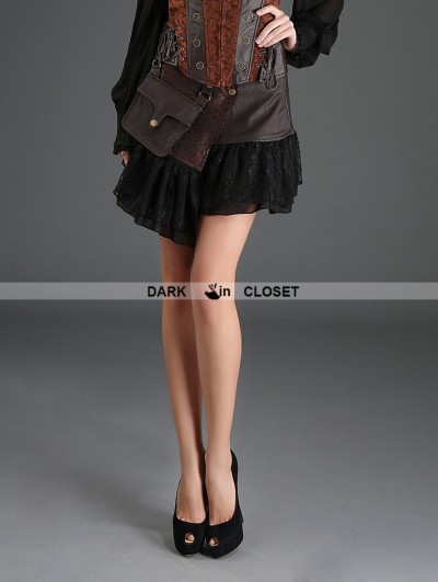 Pentagramme Coffee Steampunk Short PU Skirt with Pocket Bag