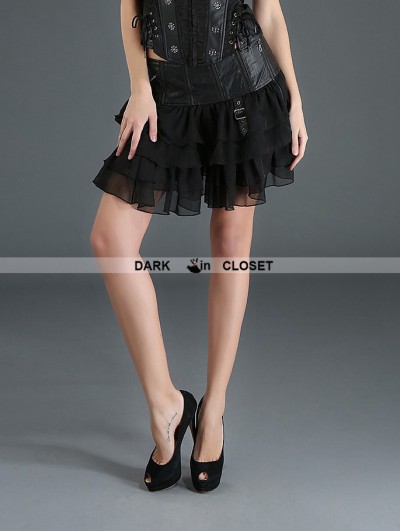 Pentagramme Black Gothic Punk Chiffon and PU Leather Short Skirt 