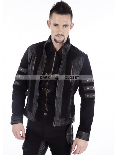 Pentagramme Black Gothic Punk Short Leather Jacket for Men