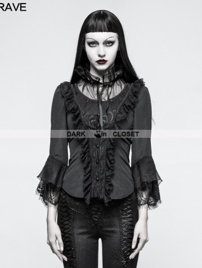 Punk Rave Black Vintage Gothic Three-Quarter Sleeve Shirt for Women