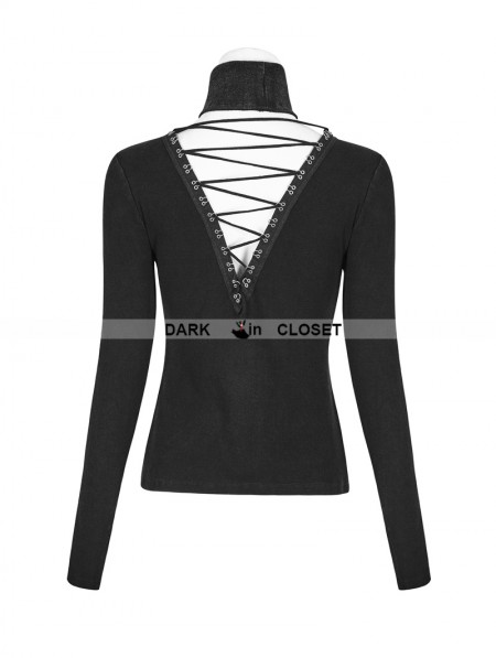 Punk Rave Black Gothic Hollow-out Rope T-Shirt for Women - DarkinCloset.com