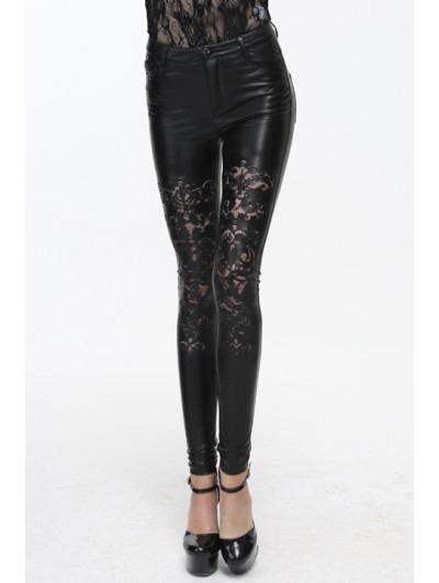 Devil Fashion Black Gothic Flower Hollow-Out Legging for Women