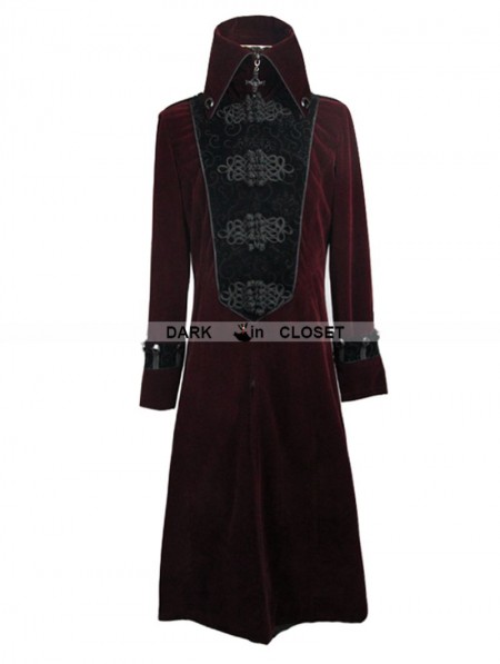 Devil Fashion Red Velvet Chinese Knot Gothic Vintage Long Jacket for ...
