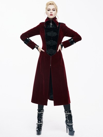 Devil Fashion Red Velvet Chinese Knot Gothic Vintage Long Jacket for Women