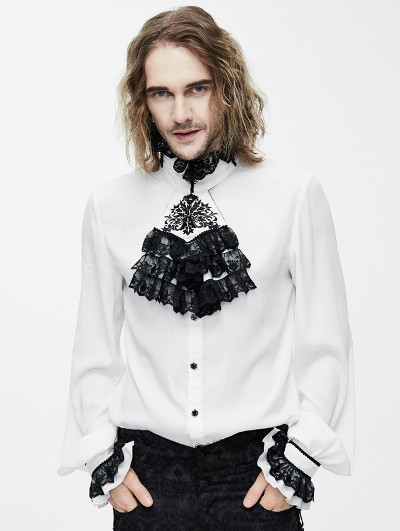 Devil Fashion White Gothic Vintage Palace Style Blouse with Bowtie for Men