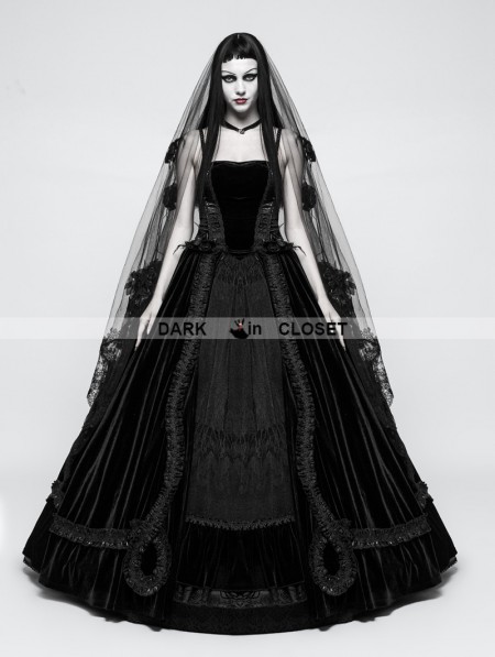 Punk Rave Black Romantic Gothic Ball Gown Long Dress - DarkinCloset.com