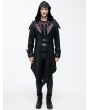 Devil Fashion Black Vintage PU Leather Gothic Trench Coat for Men