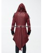 Devil Fashion Black and Red Vintage PU Leather Gothic Trench Coat for Men