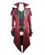 Devil Fashion Black and Red Vintage PU Leather Gothic Trench Coat for Men