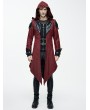 Devil Fashion Black and Red Vintage PU Leather Gothic Trench Coat for Men