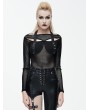 Devil Fashion Black Gothic Punk Rivet Net Long Sleeves Shirt for Women