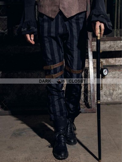 RQ-BL Coffee Industrial Stripe Steampunk Man Trousers