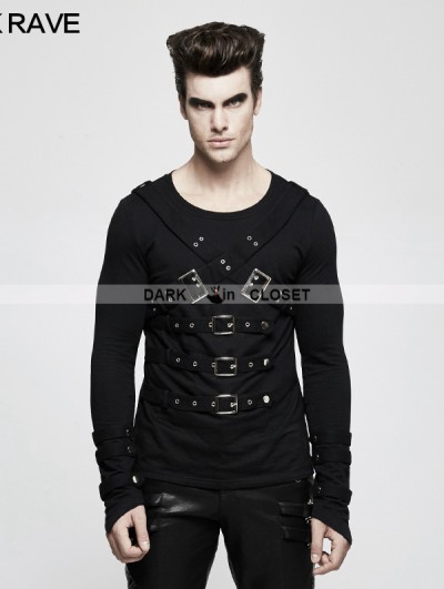 Punk Rave Black Gothic Punk Pullover T-Shirt for Men - DarkinCloset.com
