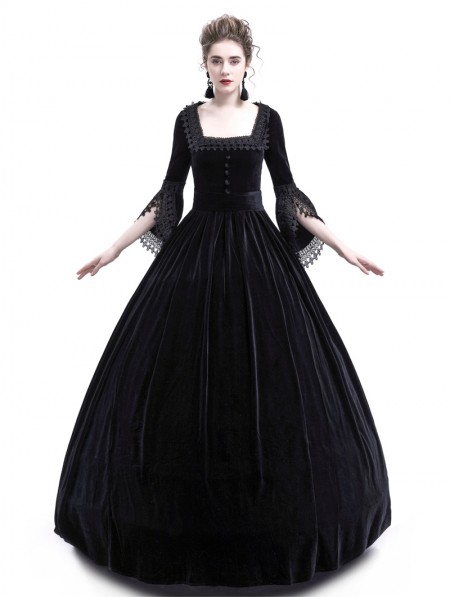 Rose Blooming Black Velvet Ball Gown Gothic Theatrical Victorian Gown ...