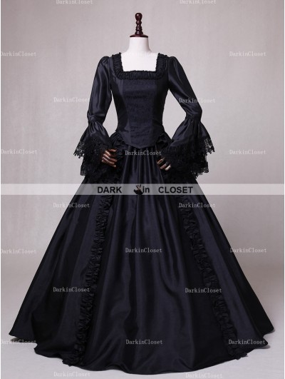 D-RoseBlooming Black Ball Gown Gothic Theatrical Victorian Gown