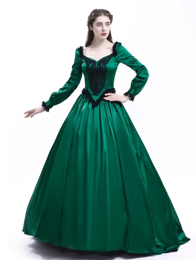 Rose Blooming Green Ball Princess Victorian Masquerade Dress