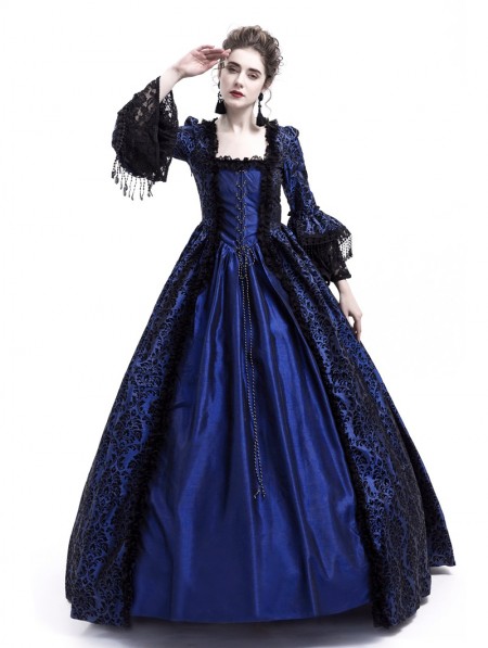 Rose Blooming Blue Ball Gown Victorian Costume Dress - DarkinCloset.com