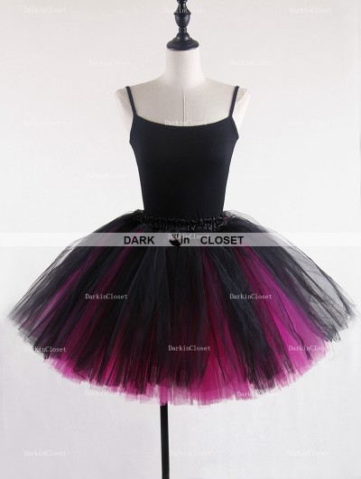 Rose Bloooming Blue Fuchsia Gothic Tulle Short Skirt