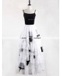 Rose Bloooming White Black Gothic Chiffon Long Skirt