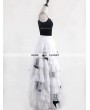 Rose Bloooming White Black Gothic Chiffon Long Skirt