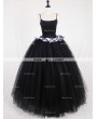 Rose Bloooming Black Gothic Tulle Long Skirt with Train