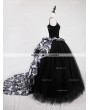 Rose Bloooming Black Gothic Tulle Long Skirt with Train