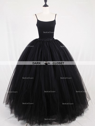 Rose Bloooming Black Gothic Tulle Long Skirt - DarkinCloset.com