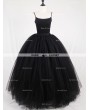 Rose Bloooming Black Gothic Tulle Long Skirt