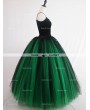 Rose Bloooming Green Black Gothic Tulle Long Skirt