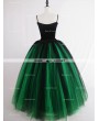 Rose Bloooming Green Black Gothic Tulle Long Skirt