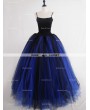 Rose Bloooming Blue Black Gothic Tulle Long Skirt