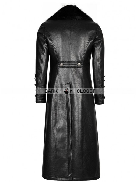 Punk Rave Black Gothic Military Uniform Long PU Leather Coat for Men ...