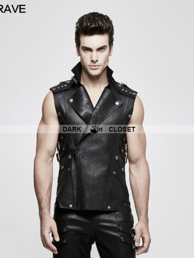 Punk Rave Black Gothic Heavy Punk Waistcoat for Men