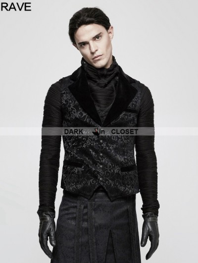 Punk Rave Black Gothic Vintage Jacquard Vest for Men